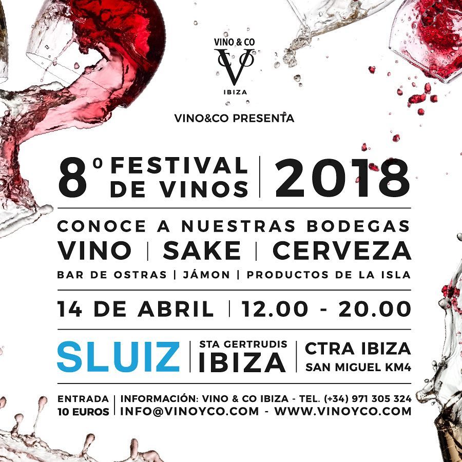 VINO&CO’S FESTIVAL DE VINOS 2018 🥂🍷
Sábado 14 de Abril 2018 de 12 a 20h en SLUIZ. 🥂🍷 @vinoycoibiza @sluizibiza #vinoyco #vinoycoibiza #sluiz #festivaldevinos #ibiza #ibiza2018 #ibiza🌴 #winelovers #wineshop #ibizawineshop #wineparty